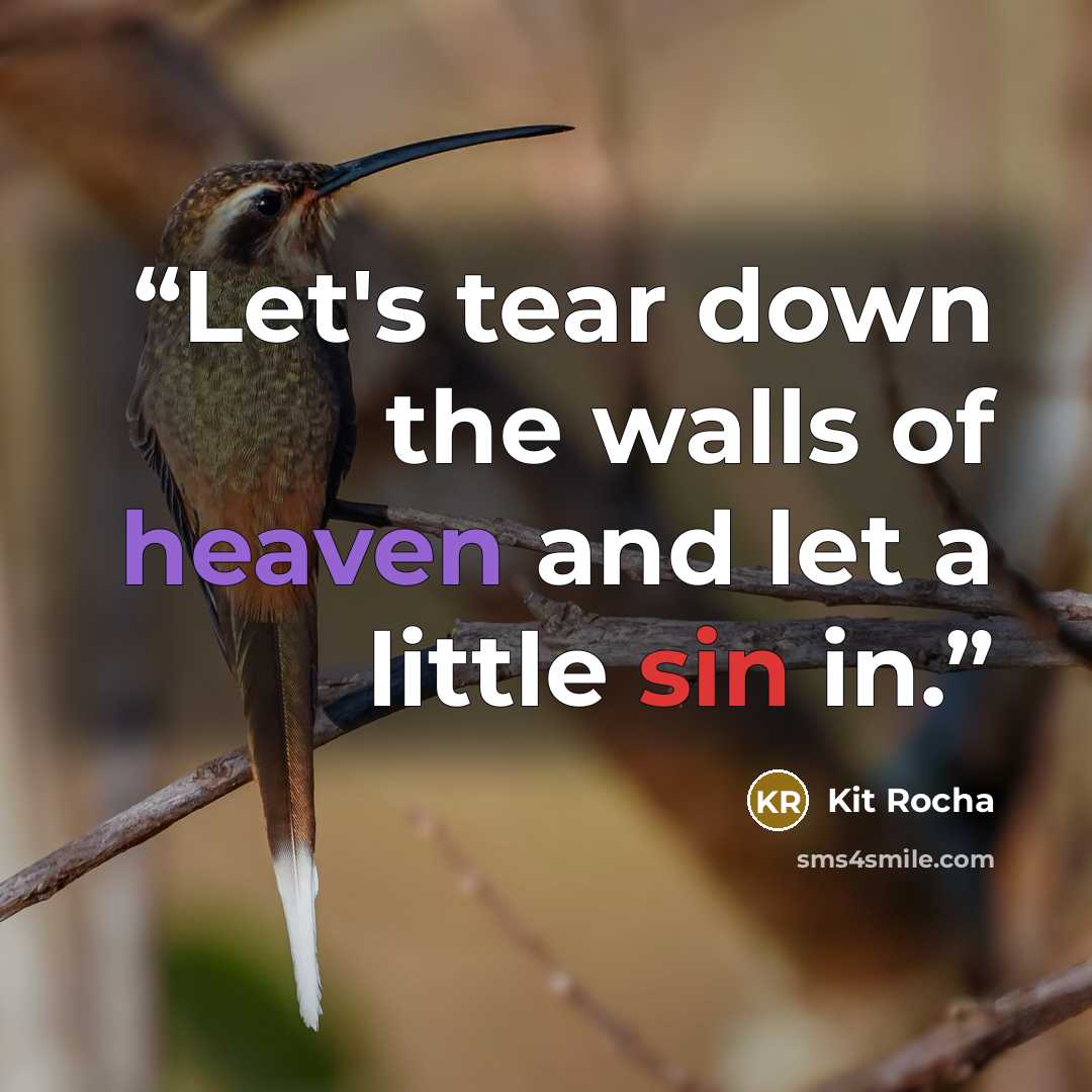 “Let's tear down the walls of heaven and let a little sin in.” quote by Kit Rocha