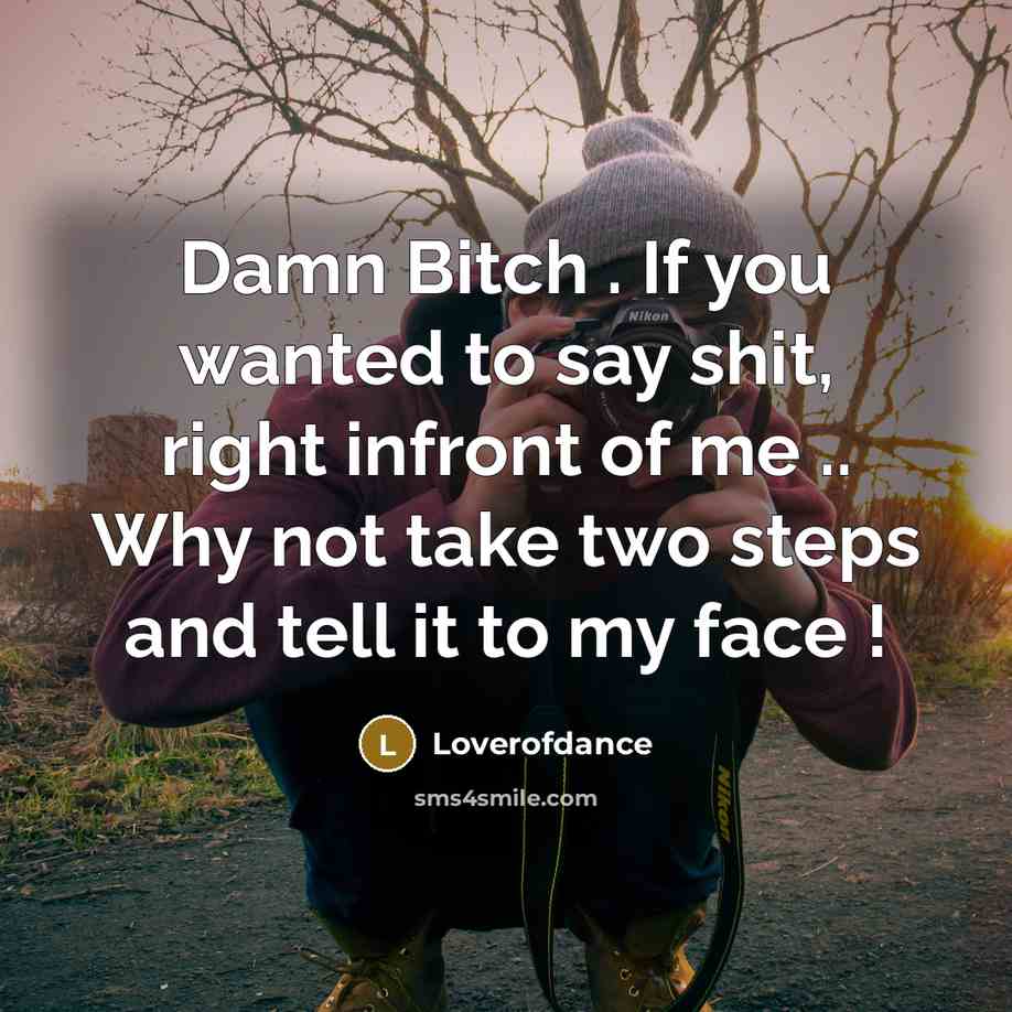 “Damn Bitch . If you wanted to say shit, right infront of me .. Why not take two steps and tell it to my face !” quote by Loverofdance