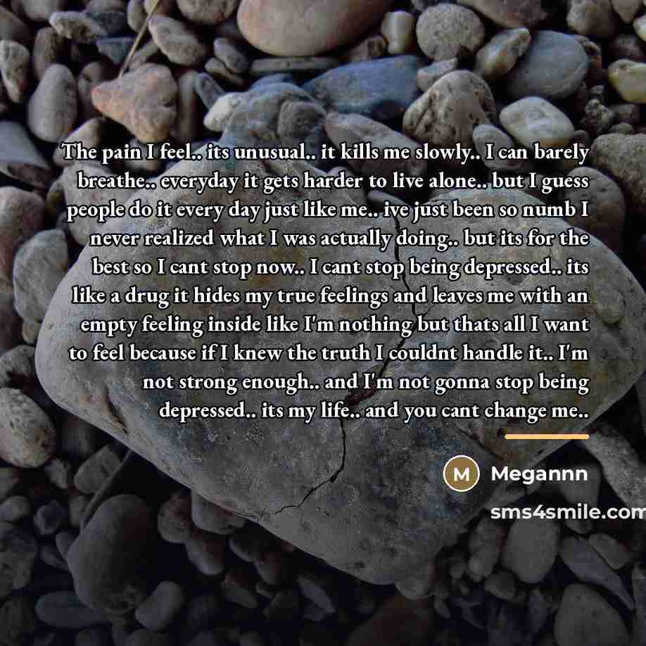 “The pain I feel.. its unusual.. it kills me slowly..…” quote by Megannn
