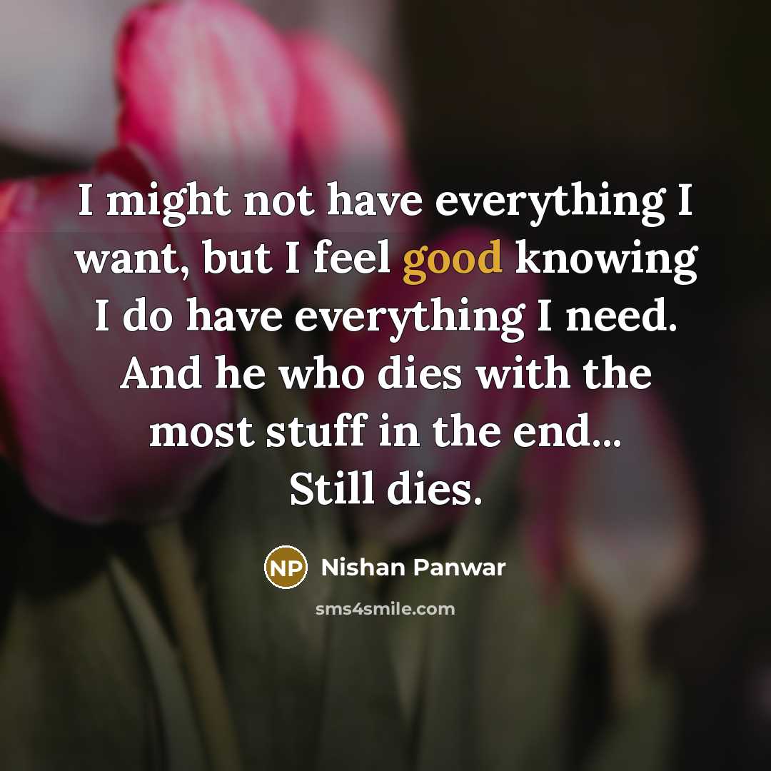 “I might not have everything I want, but I feel…” quote by Nishan Panwar