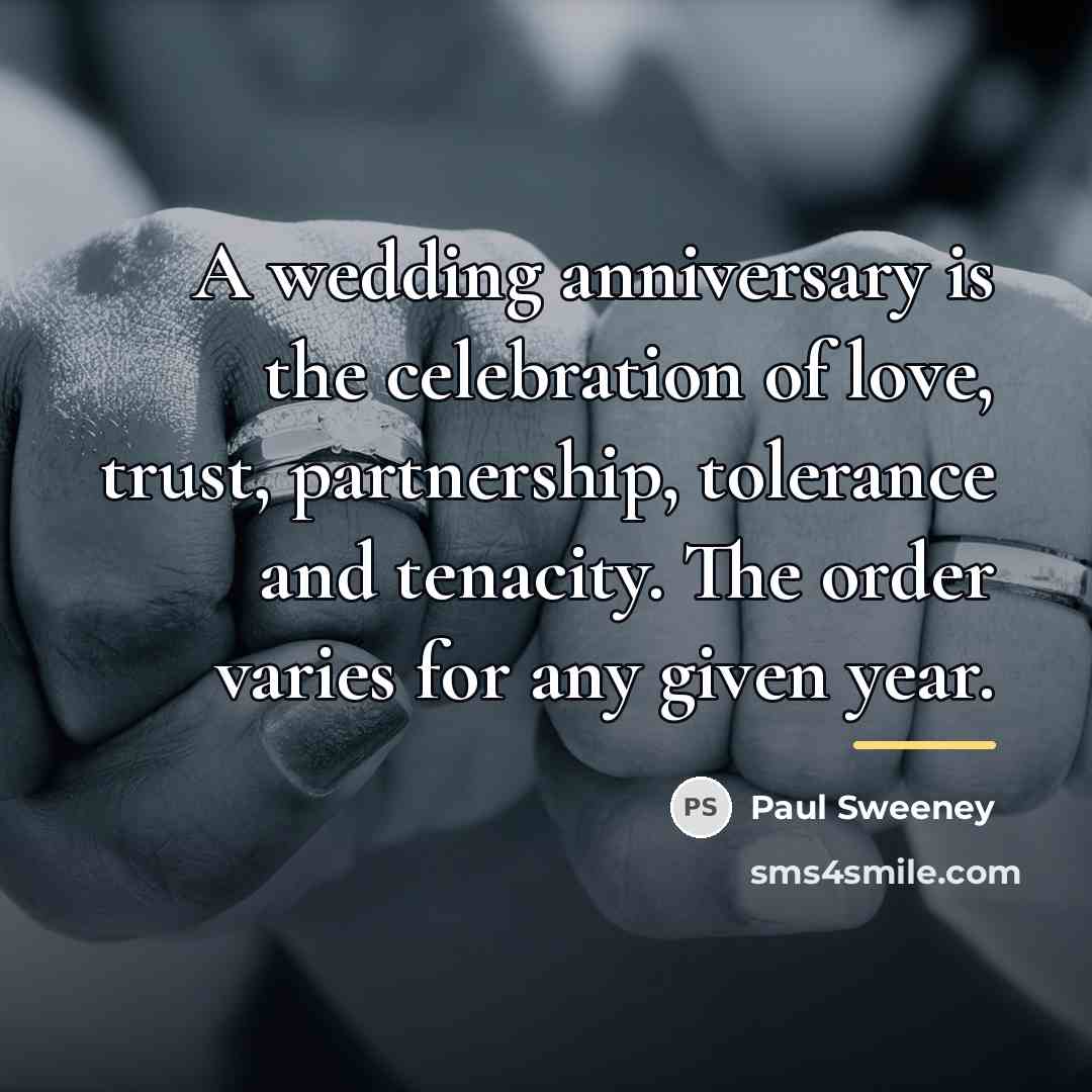 “A wedding anniversary is the celebration of love, trust, partnership,…” quote by Paul Sweeney