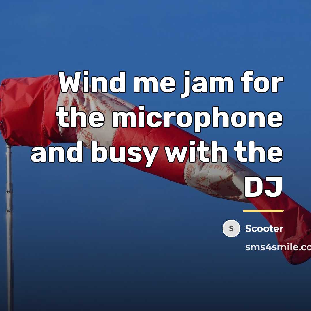 “Wind me jam for the microphone and busy with the…” quote by Scooter