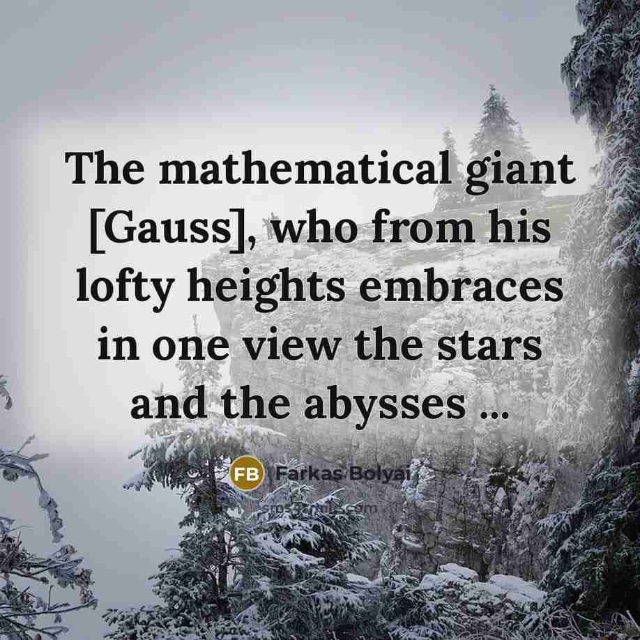 “The mathematical giant [Gauss], who from his lofty heights embraces…” quote by Farkas Bolyai