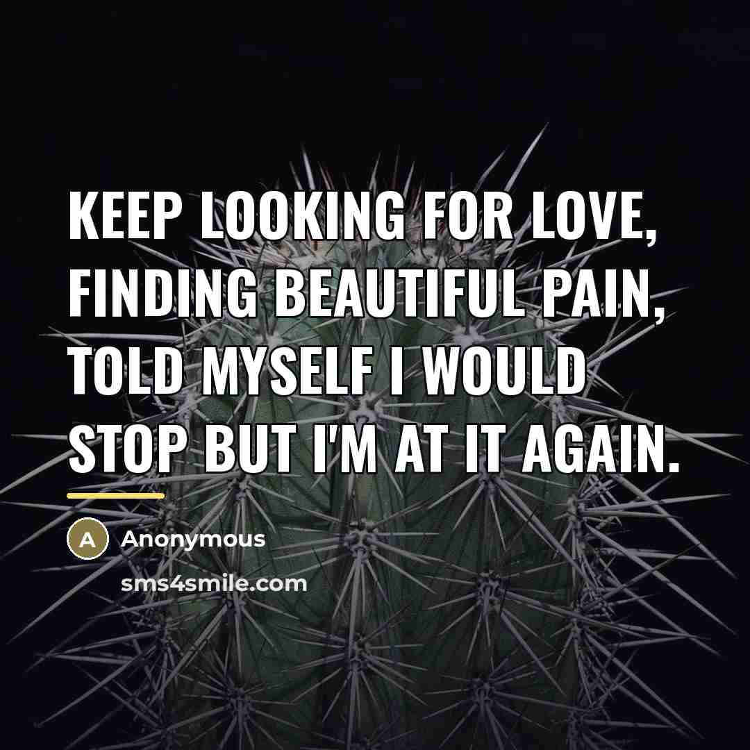 “Keep looking for love, finding beautiful pain, told myself I…” quote by Anonymous