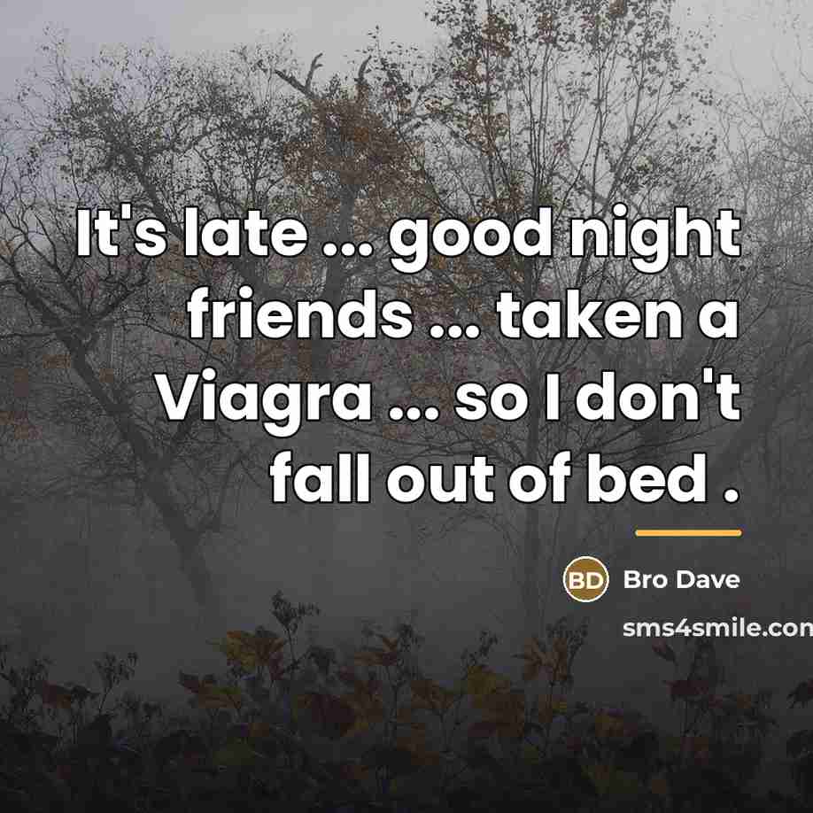 “It's late ... good night friends ... taken a Viagra…” quote by Bro Dave