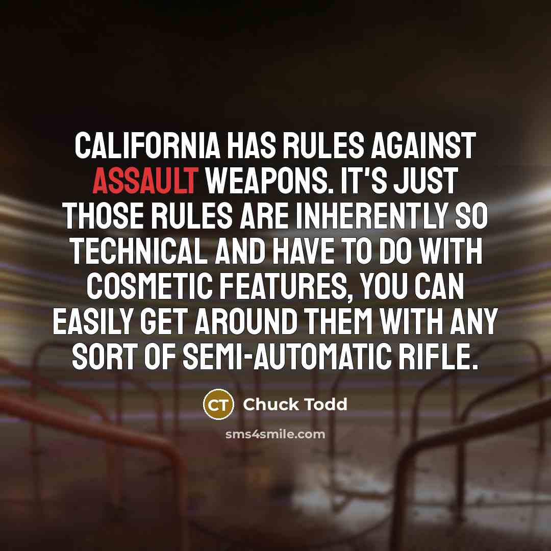 “California has rules against assault weapons. It's just those rules are inherently so technical and have to do with cosmetic features, you can easily get around them with any sort of semi-automatic rifle.” quote by Chuck Todd