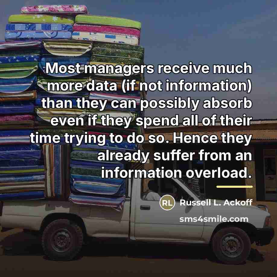 “Most managers receive much more data (if not information) than…” quote by Russell L. Ackoff