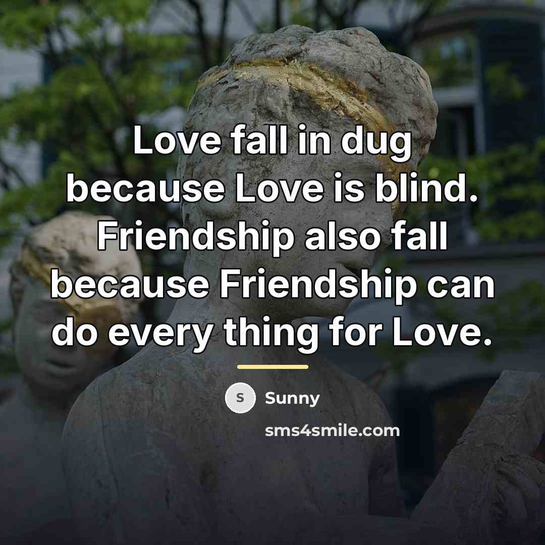 “Love fall in dug because Love is blind. Friendship also…” quote by Sunny