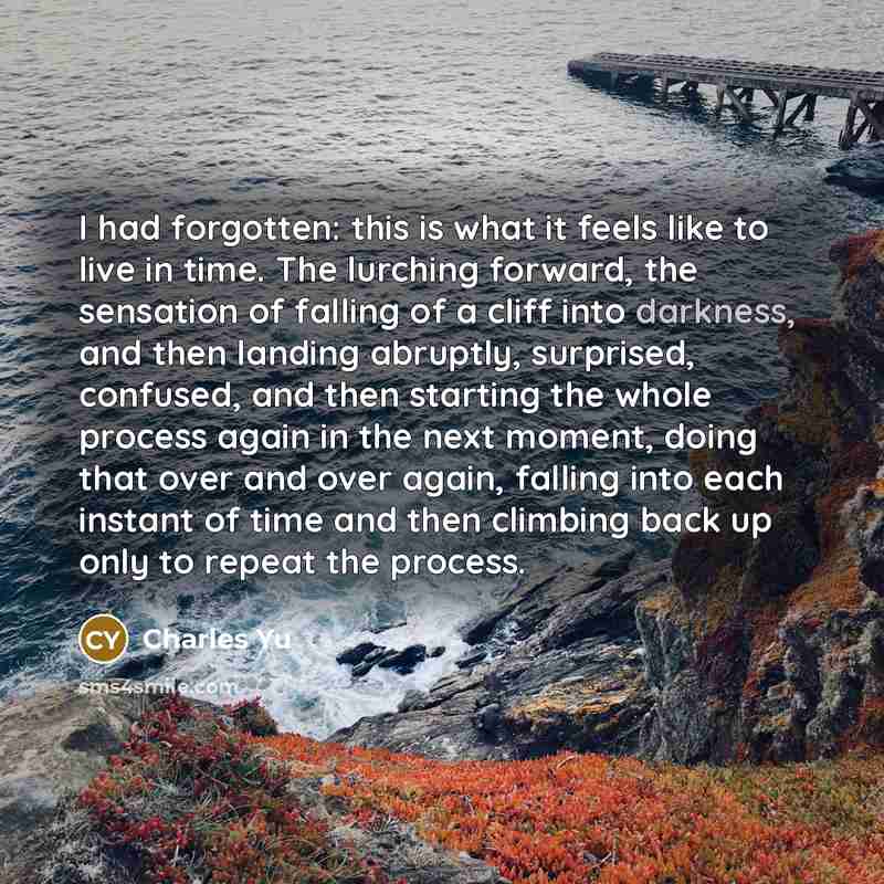 “I had forgotten: this is what it feels like to…” quote by Charles Yu