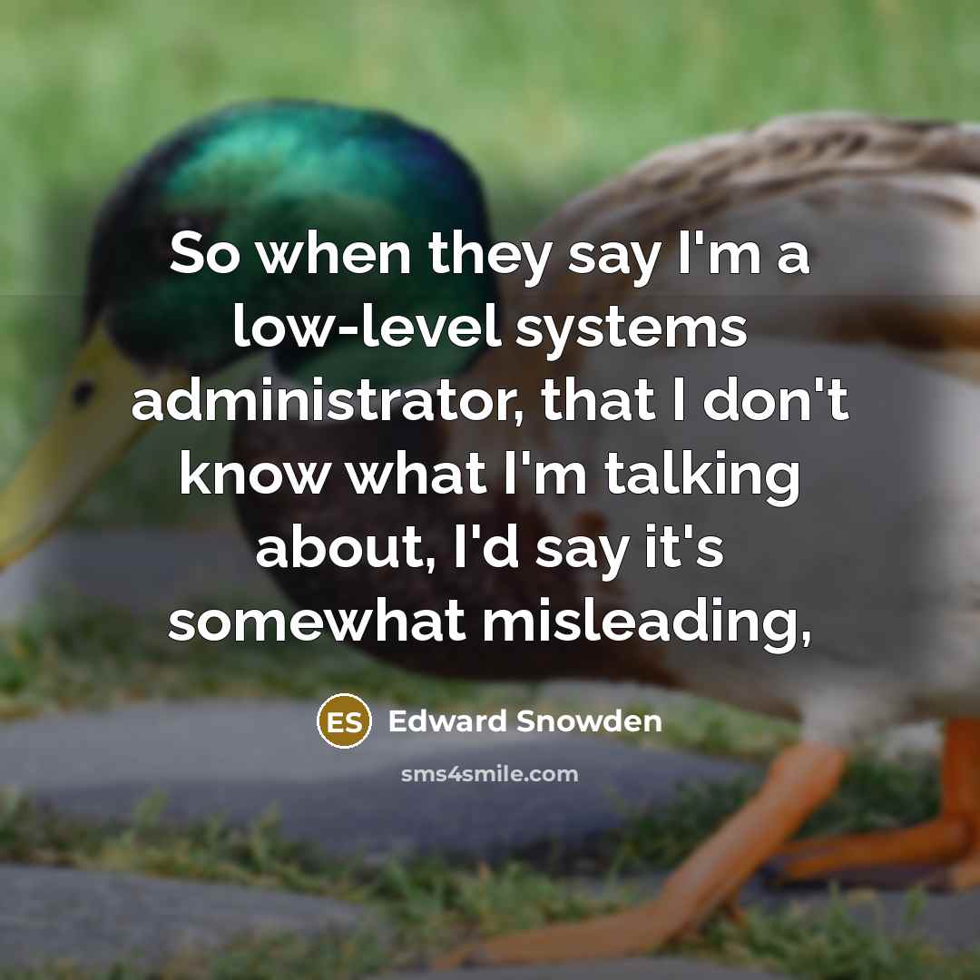 “So when they say I'm a low-level systems administrator, that I don't know what I'm talking about, I'd say it's somewhat misleading,” quote by Edward Snowden