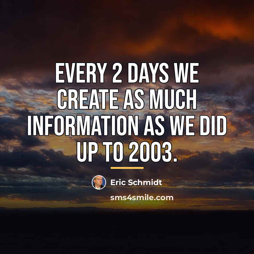 “Every 2 days we create as much information as we…” quote by Eric Schmidt
