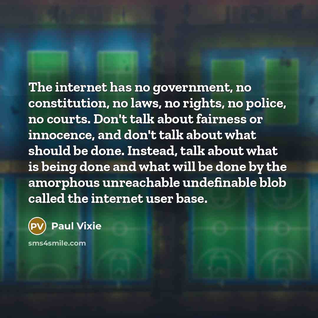 “The internet has no government, no constitution, no laws, no…” quote by Paul Vixie