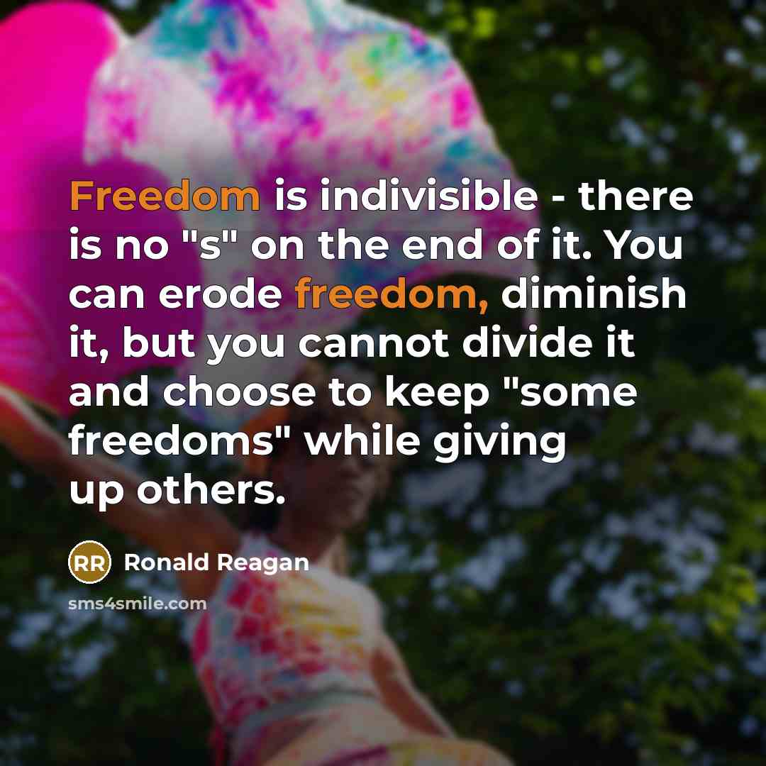 “Freedom is indivisible - there is no "s" on the…” quote by Ronald Reagan