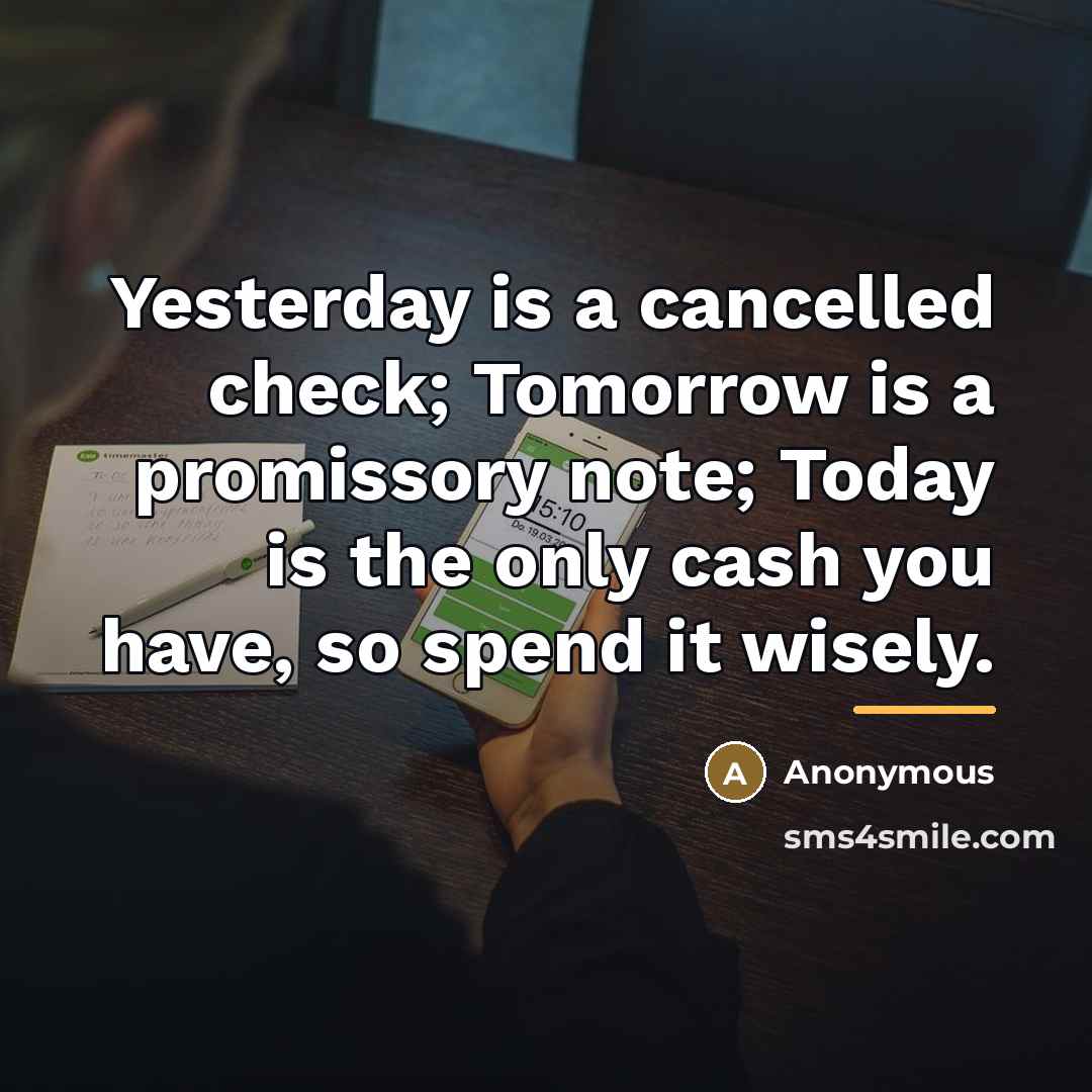 “Yesterday is a cancelled check; Tomorrow is a promissory note;…” quote by Anonymous