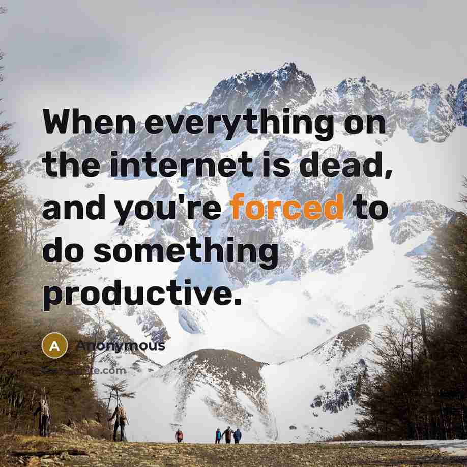 “When everything on the internet is dead, and you're forced to do something productive.” quote by Anonymous
