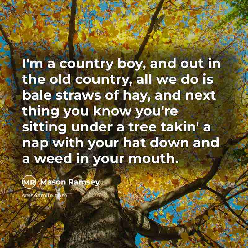 “I'm a country boy, and out in the old country,…” quote by Mason Ramsey