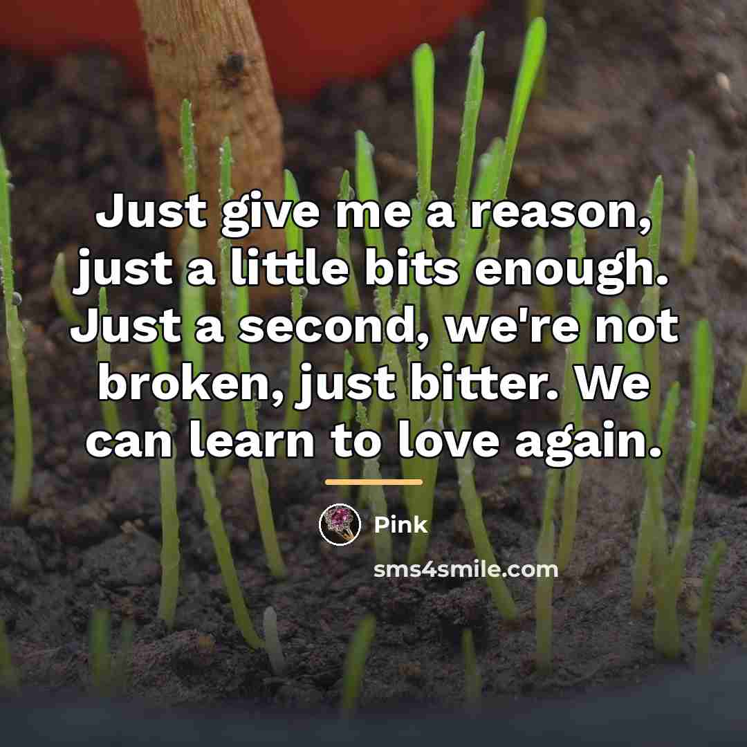 “Just give me a reason, just a little bits enough.…” quote by Pink