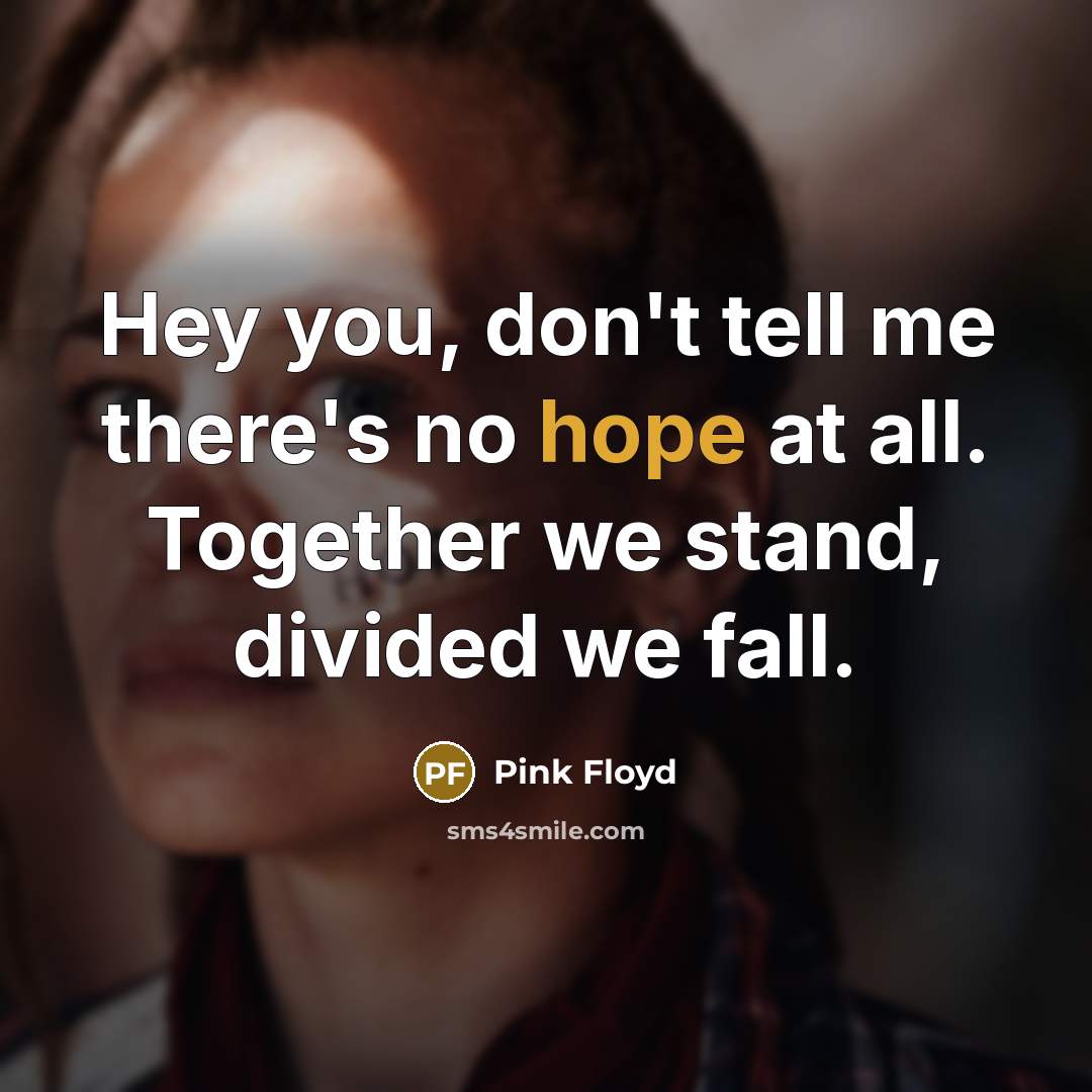 “Hey you, don't tell me there's no hope at all. Together we stand, divided we fall.” quote by Pink Floyd
