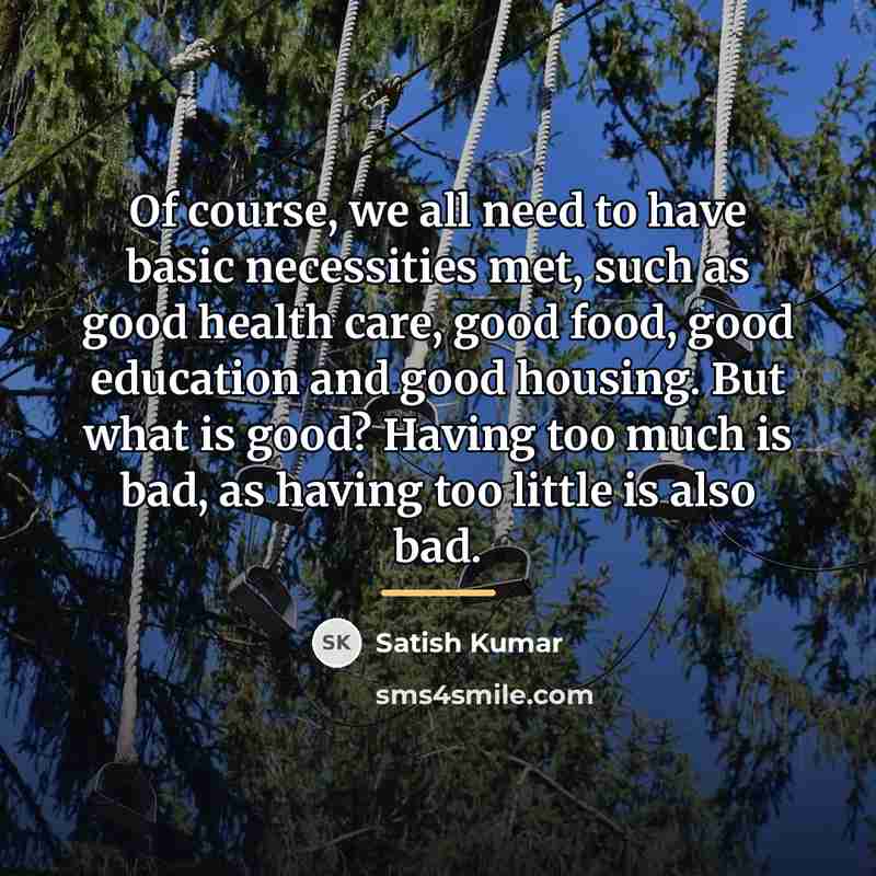 “Of course, we all need to have basic necessities met,…” quote by Satish Kumar