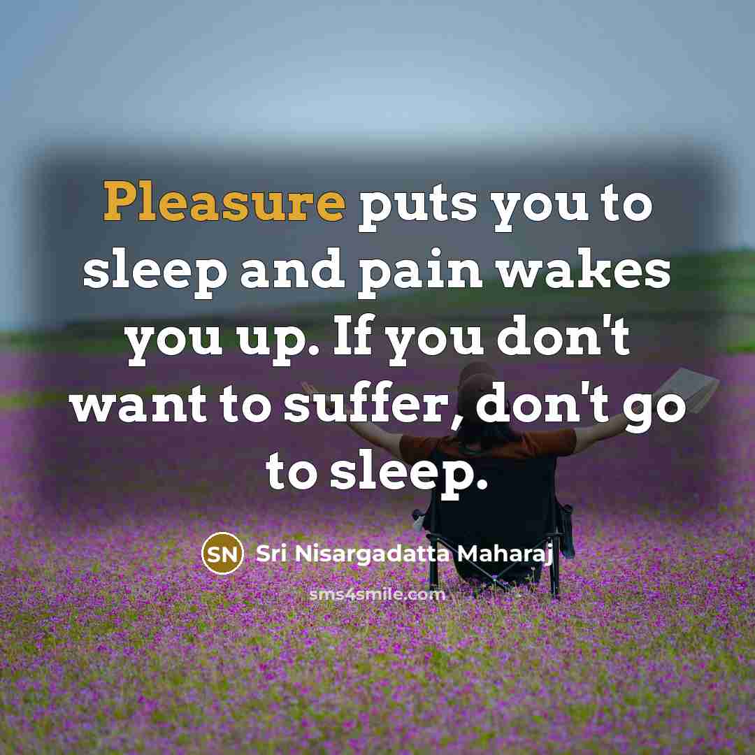 “Pleasure puts you to sleep and pain wakes you up.…” quote by Sri Nisargadatta Maharaj