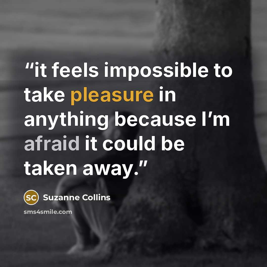 “it feels impossible to take pleasure in anything because I’m afraid it could be taken away.” quote by Suzanne Collins