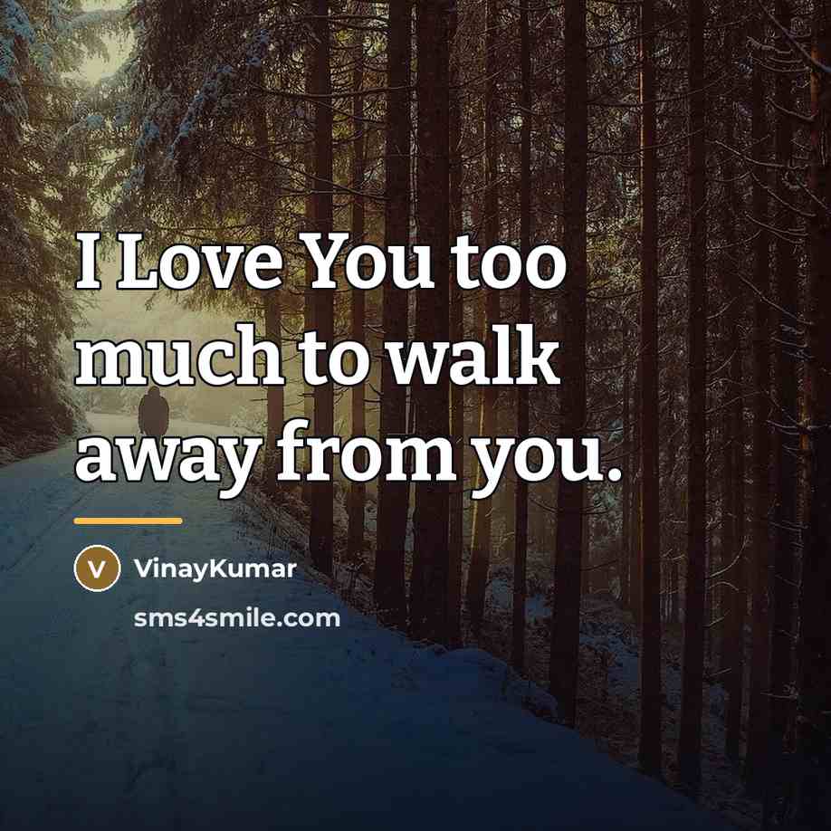 “I Love You too much to walk away from you.…” quote by Vinaykumar