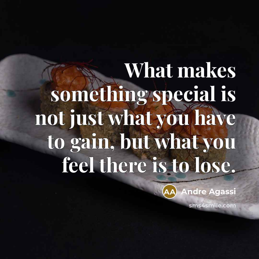 “What makes something special is not just what you have to gain, but what you feel there is to lose.” quote by Andre Agassi