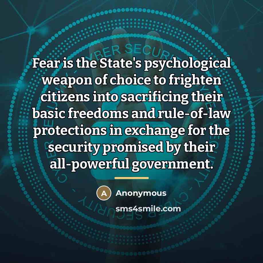 “Fear is the State's psychological weapon of choice to frighten…” quote by Anonymous