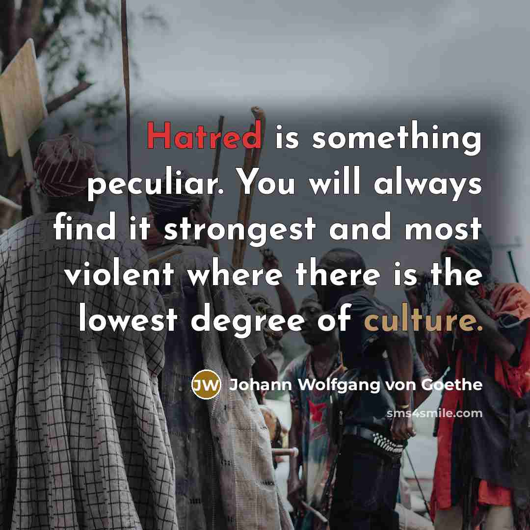 “Hatred is something peculiar. You will always find it strongest…” quote by Johann Wolfgang von Goethe