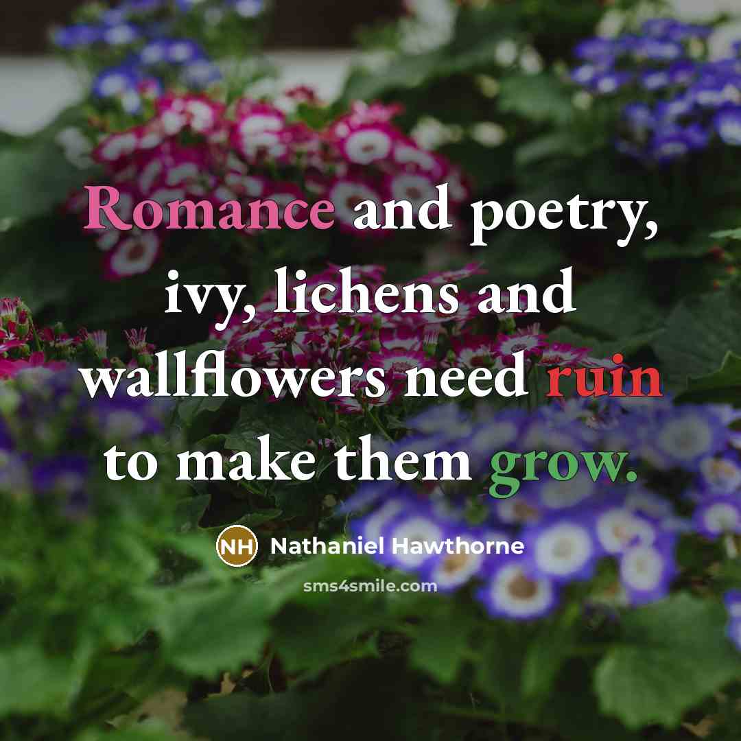 “Romance and poetry, ivy, lichens and wallflowers need ruin to make them grow.” quote by Nathaniel Hawthorne