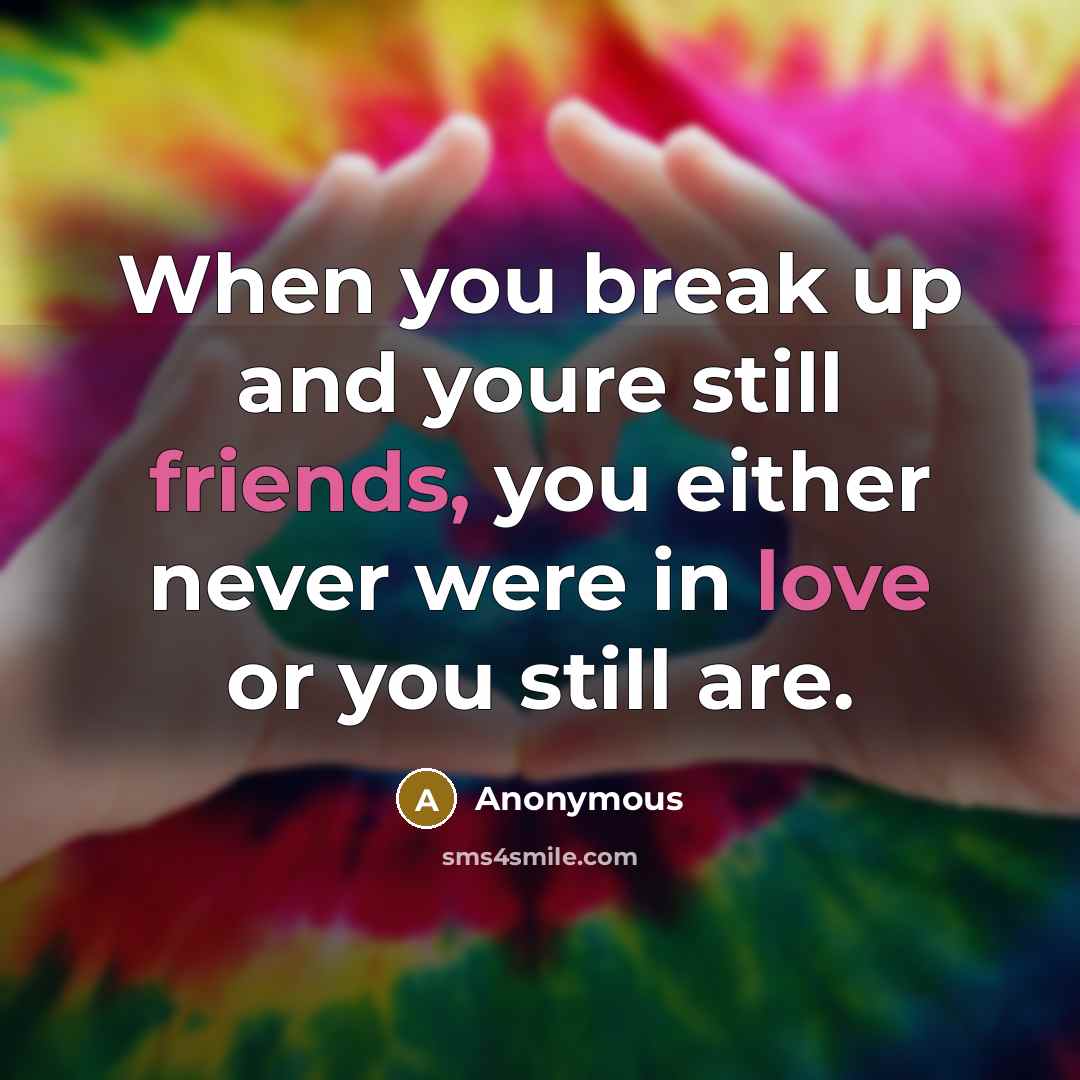 “When you break up and youre still friends, you either never were in love or you still are.” quote by Anonymous