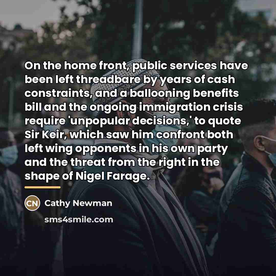 “On the home front, public services have been left threadbare…” quote by Cathy Newman
