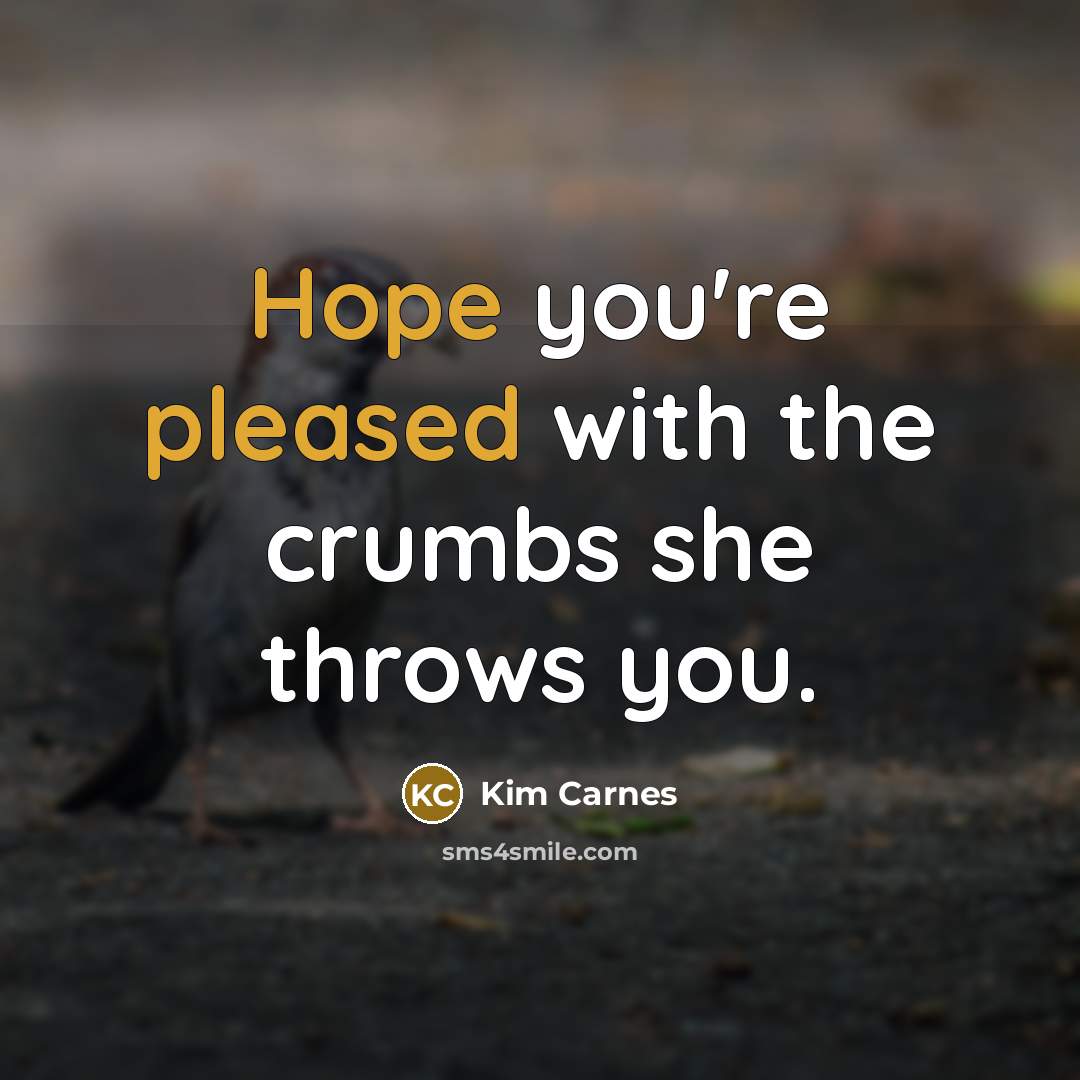 “Hope you're pleased with the crumbs she throws you.…” quote by Kim Carnes