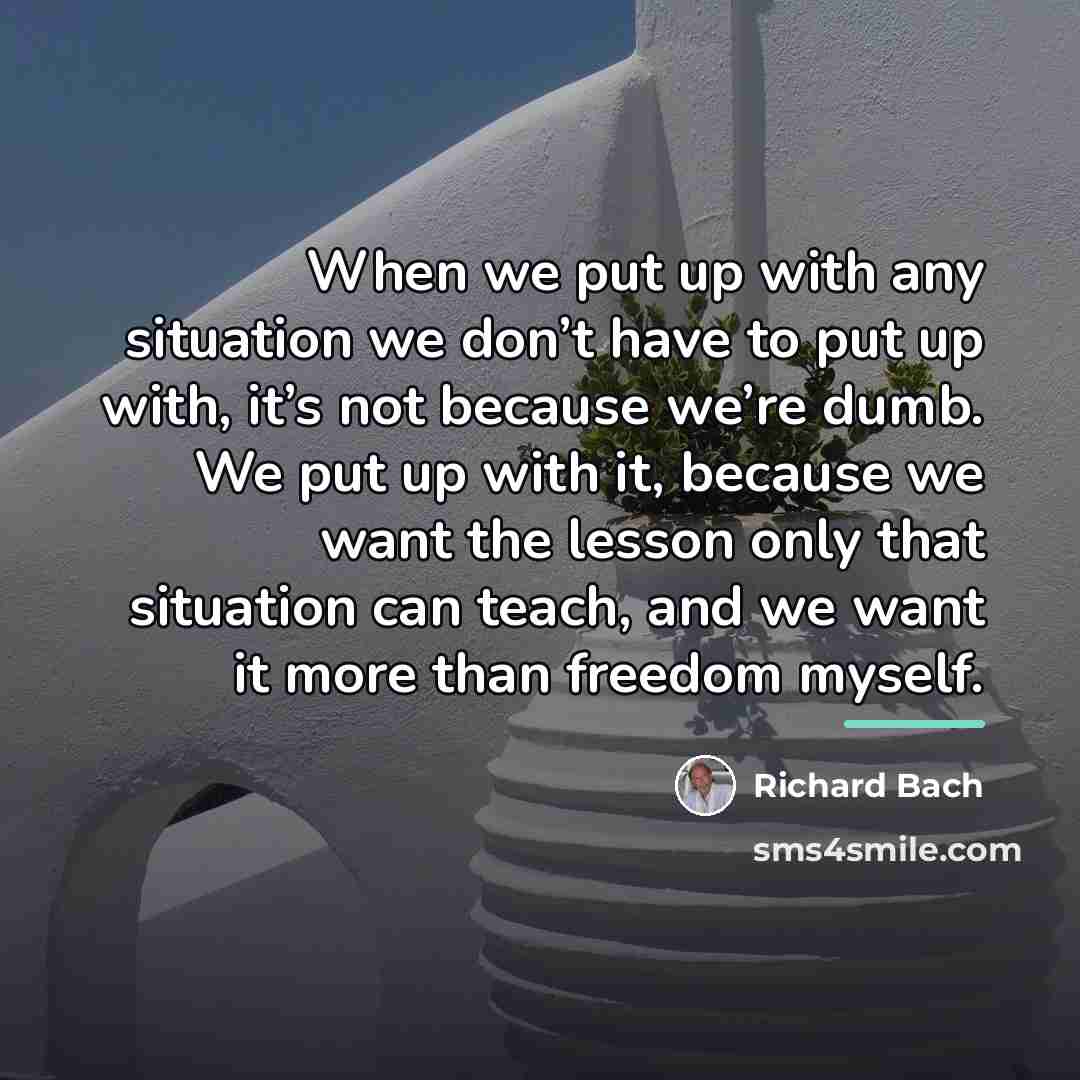“When we put up with any situation we don’t have…” quote by Richard Bach