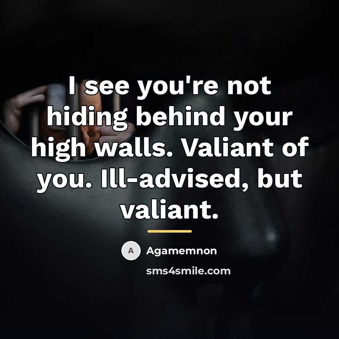 “I see you're not hiding behind your high walls. Valiant…” quote by Agamemnon