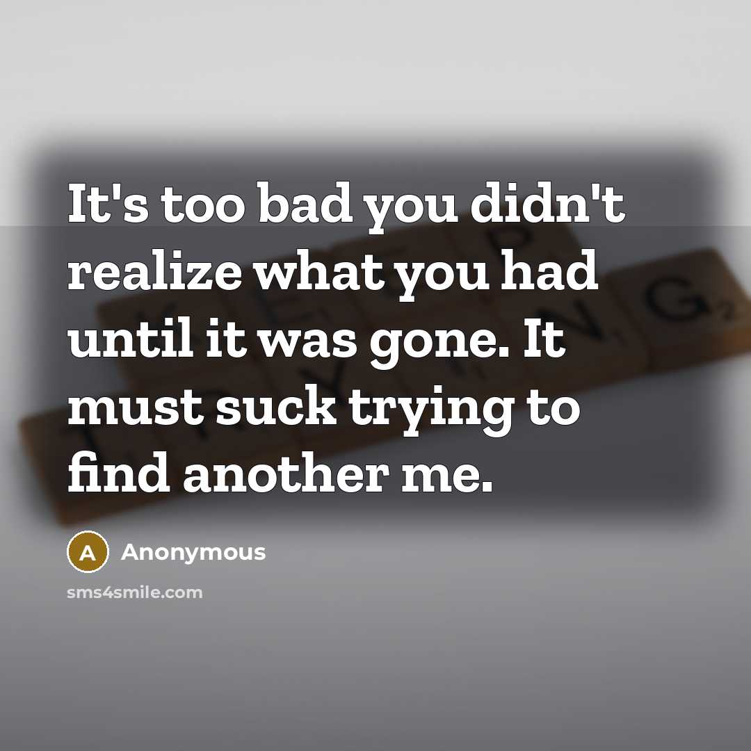 “It's too bad you didn't realize what you had until…” quote by Anonymous