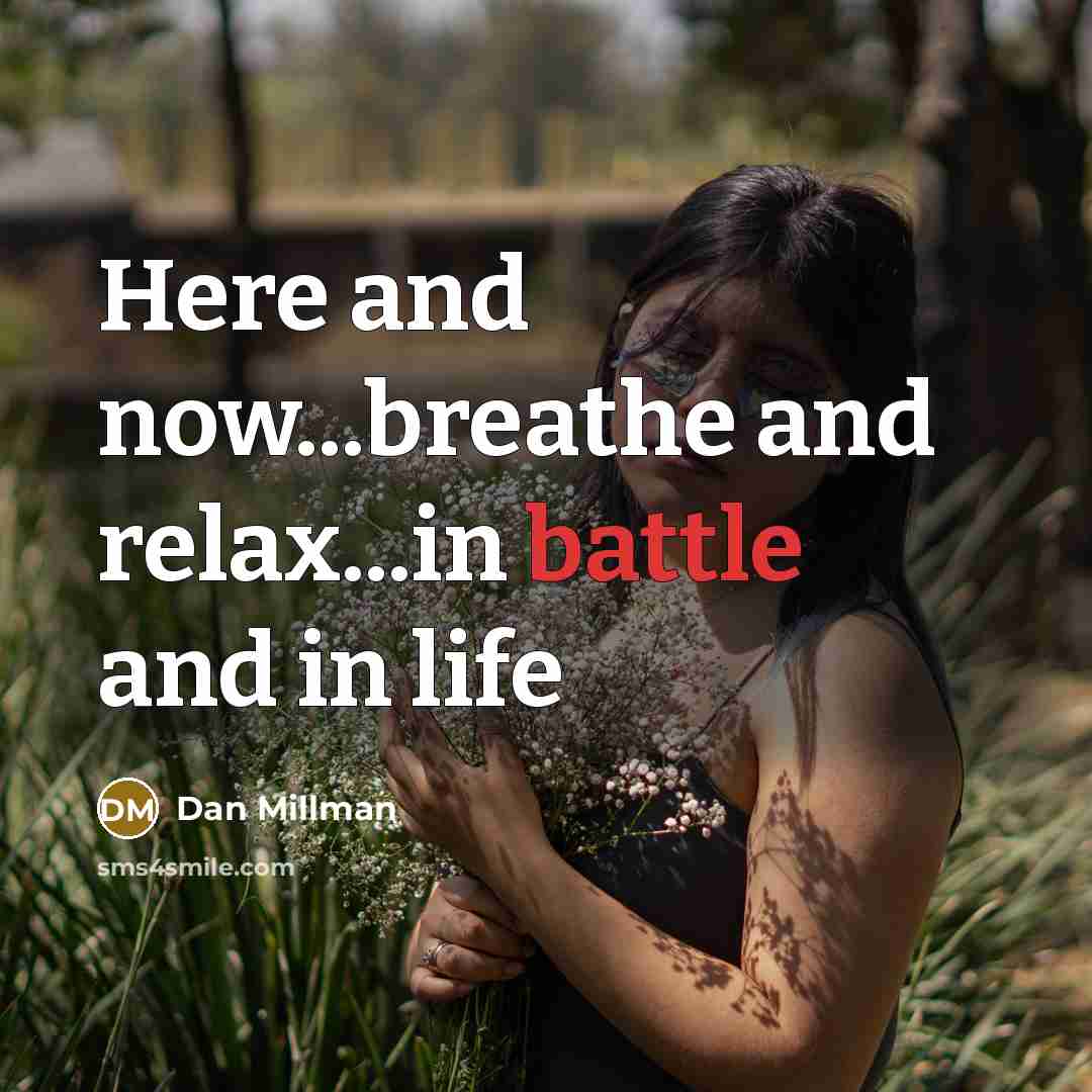 “Here and now...breathe and relax...in battle and in life…” quote by Dan Millman