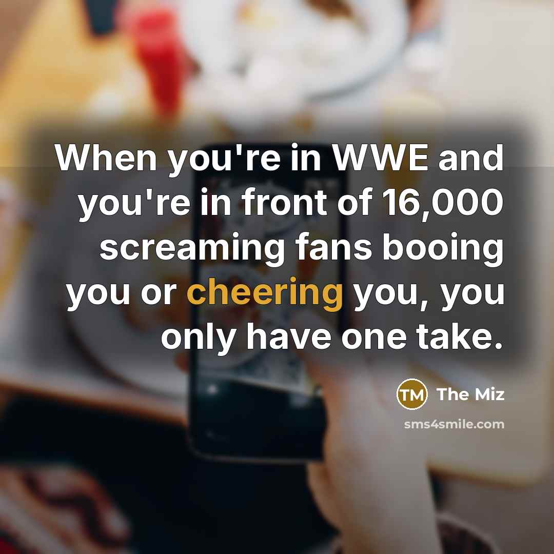 “When you're in WWE and you're in front of 16,000 screaming fans booing you or cheering you, you only have one take.” quote by The Miz