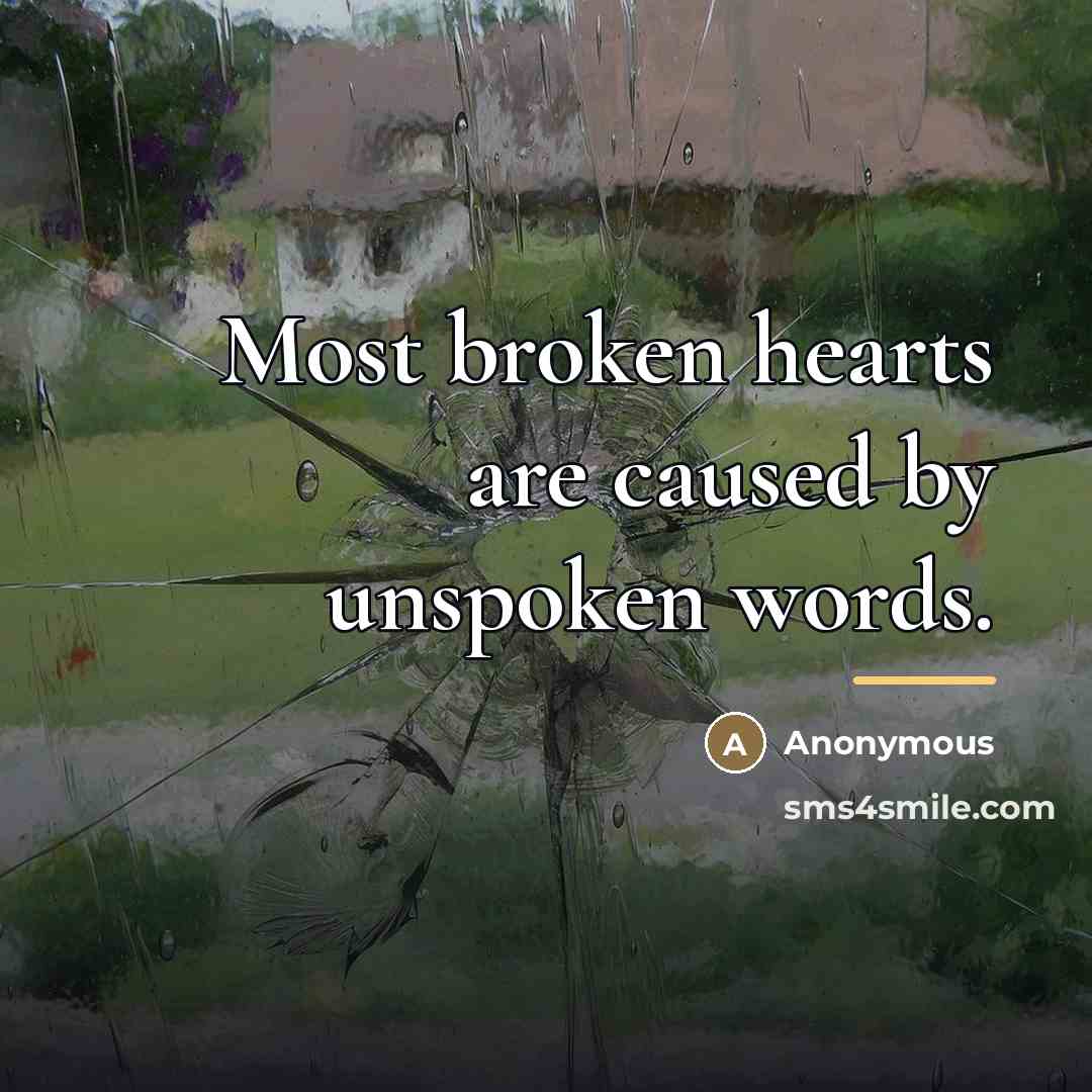 “Most broken hearts are caused by unspoken words.…” quote by Anonymous