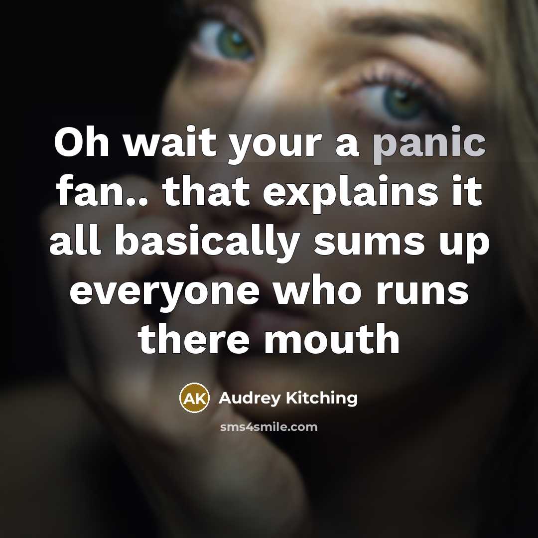 “Oh wait your a panic fan.. that explains it all…” quote by Audrey Kitching