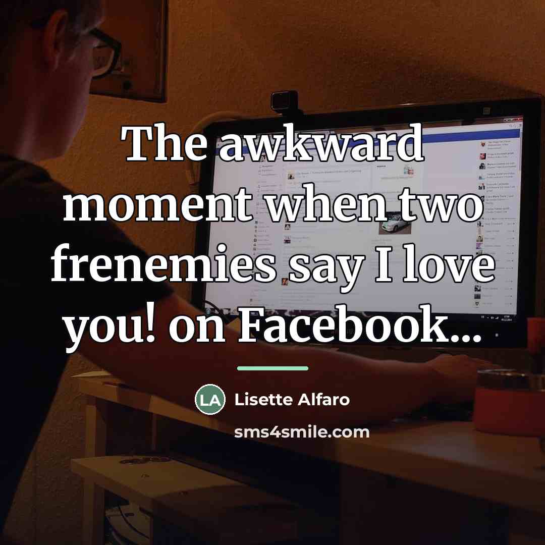 “The awkward moment when two frenemies say I love you!…” quote by Lisette Alfaro