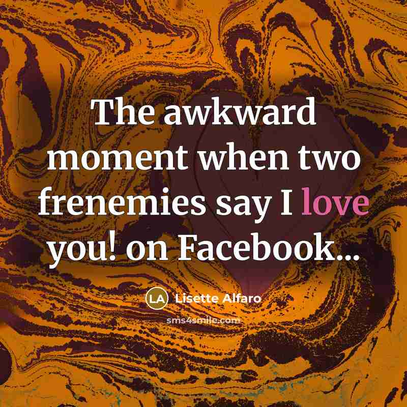 “The awkward moment when two frenemies say I love you! on Facebook...” quote by Lisette Alfaro