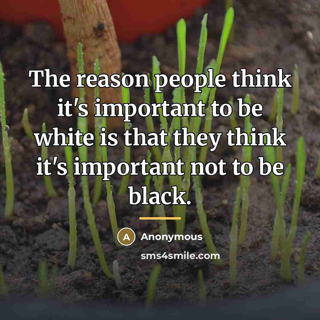 “The reason people think it's important to be white is…” quote by Anonymous
