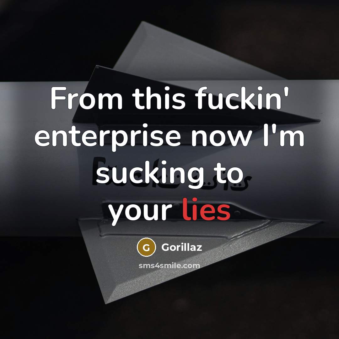 “From this fuckin' enterprise now I'm sucking to your lies…” quote by Gorillaz