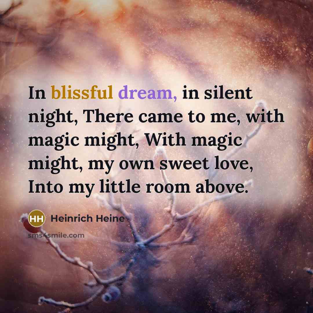 “In blissful dream, in silent night, There came to me,…” quote by Heinrich Heine