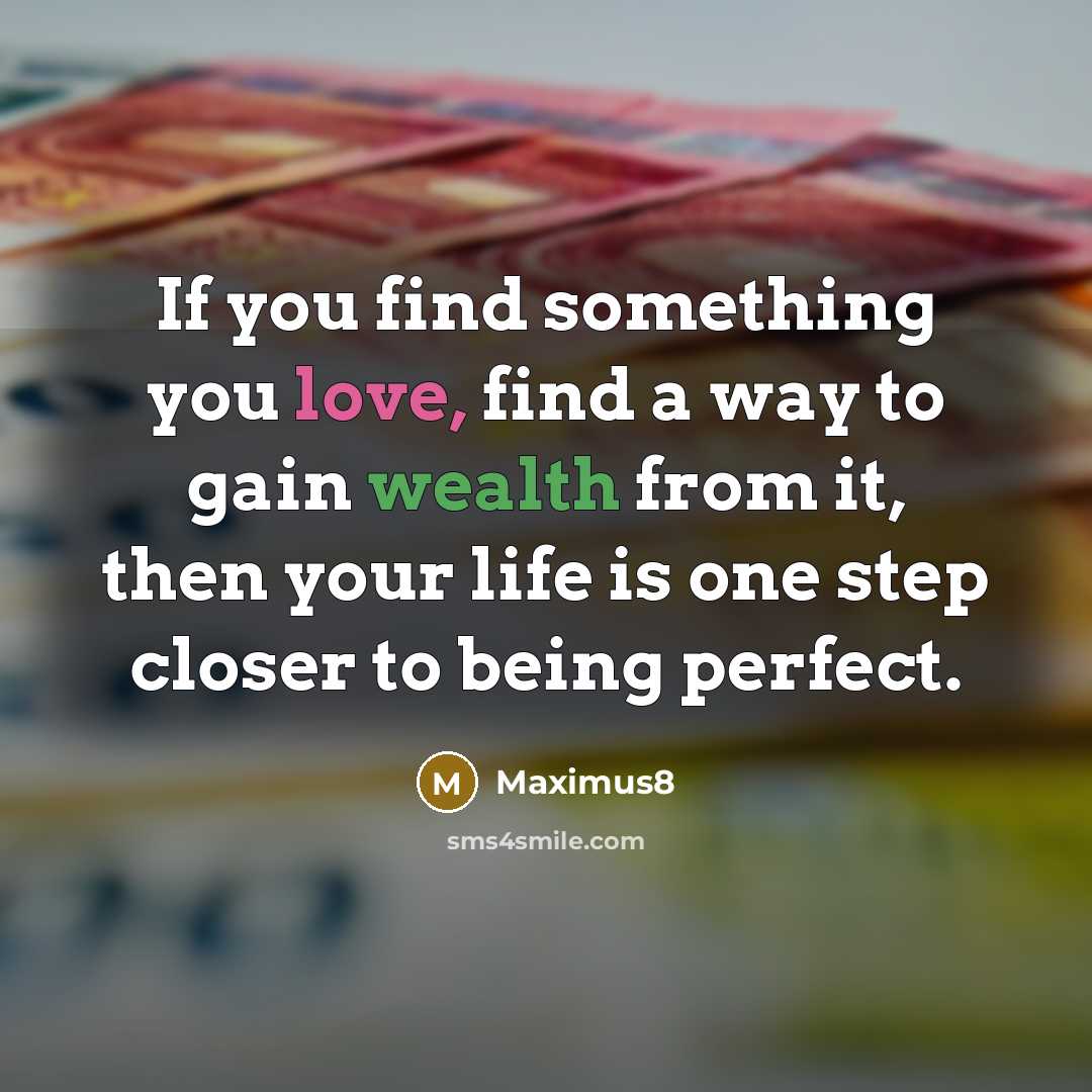“If you find something you love, find a way to gain wealth from it, then your life is one step closer to being perfect.” quote by Maximus8
