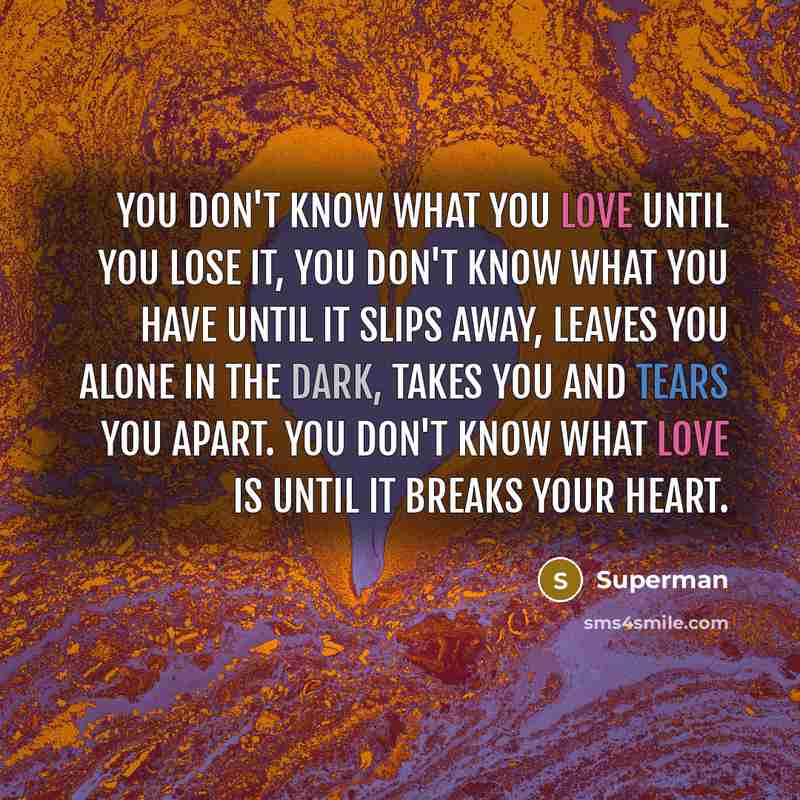 “You don't know what you love until you lose it,…” quote by Superman