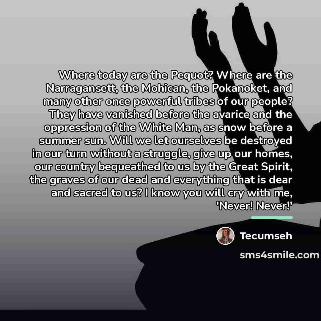 “Where today are the Pequot? Where are the Narragansett, the…” quote by Tecumseh