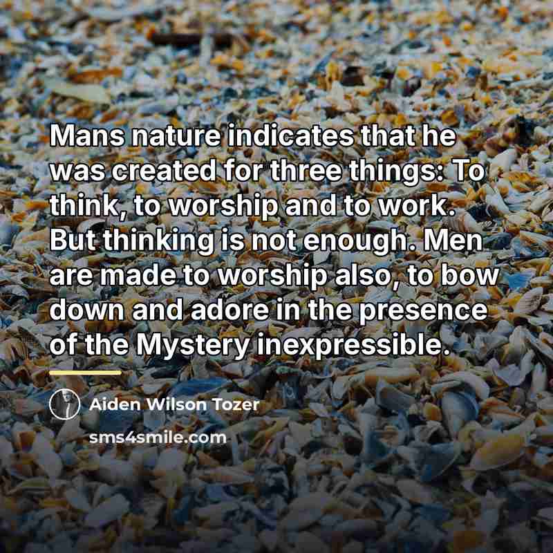 “Mans nature indicates that he was created for three things:…” quote by Aiden Wilson Tozer