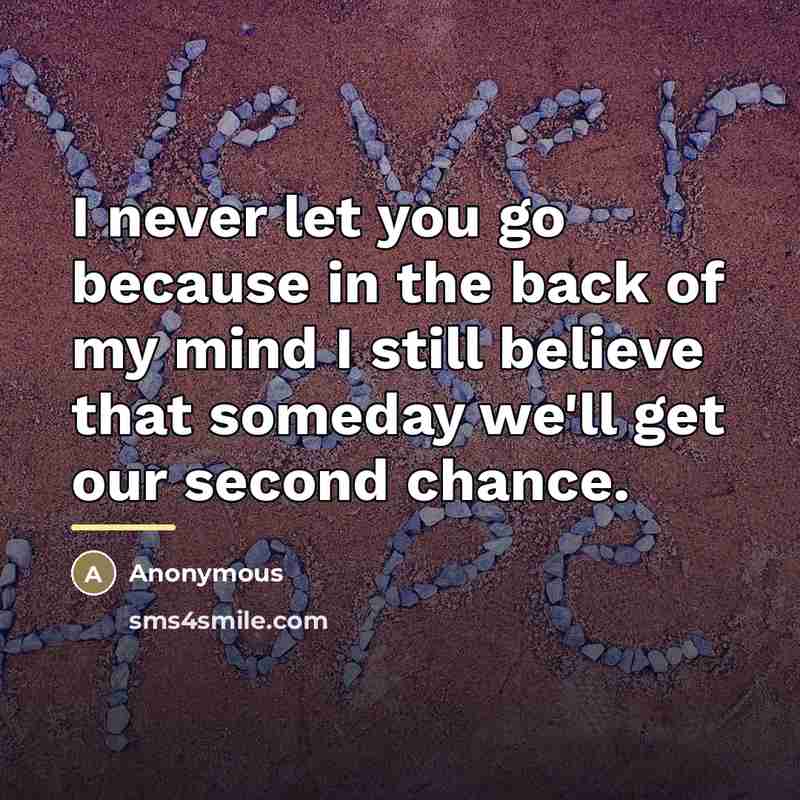 “I never let you go because in the back of…” quote by Anonymous